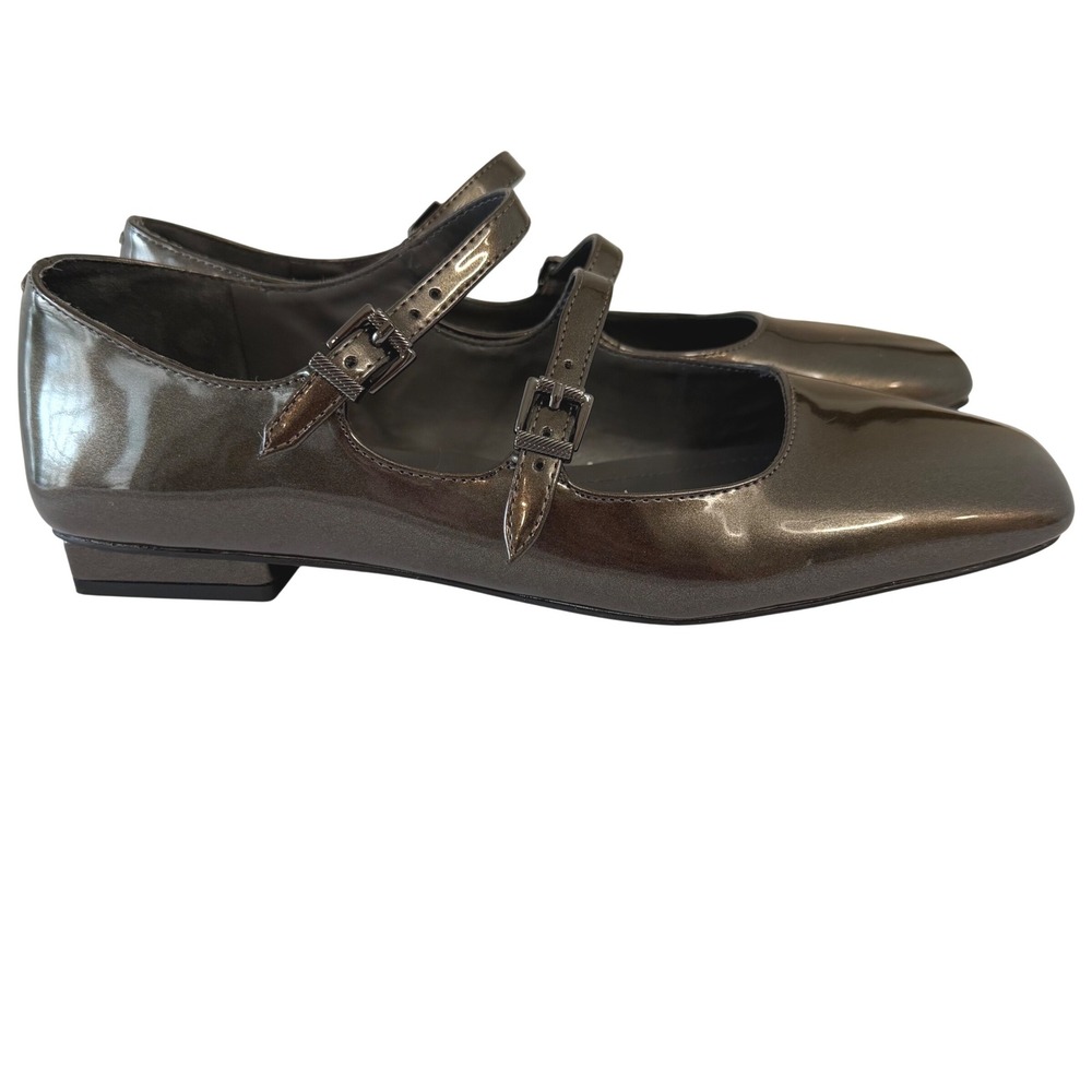 Franco Sarto Tesoro Bronze Metallic Mary Jane Flats Square Toe Double Strap 8.5M